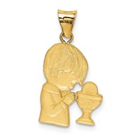 14K and White Rhodium Diamond-cut Boy Communion Semi-solid Pendant view 3