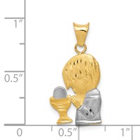 14K and White Rhodium Diamond-cut Boy Communion Semi-solid Pendant view 4