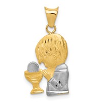 14K and White Rhodium Diamond-cut Boy Communion Semi-solid Pendant view 1