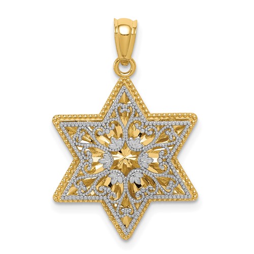 14K Two-Tone Polished Reversible Filigree Star of David Pendant