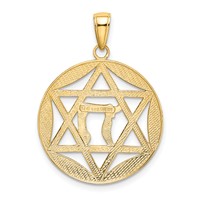 14K and White Rhodium Star of David Pendant with Chai Love Life Hope Joy Faith Peace Round view 3