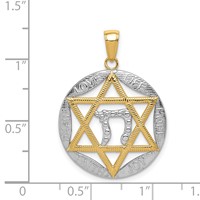 14K and White Rhodium Star of David Pendant with Chai Love Life Hope Joy Faith Peace Round view 4
