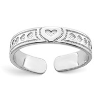 14K White Gold Polished Heart Design Adjustable Toe Ring view 1