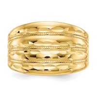 14K Yellow Gold Polished Diamond-cut Four Ridge Fashion Dome Ring view 5
