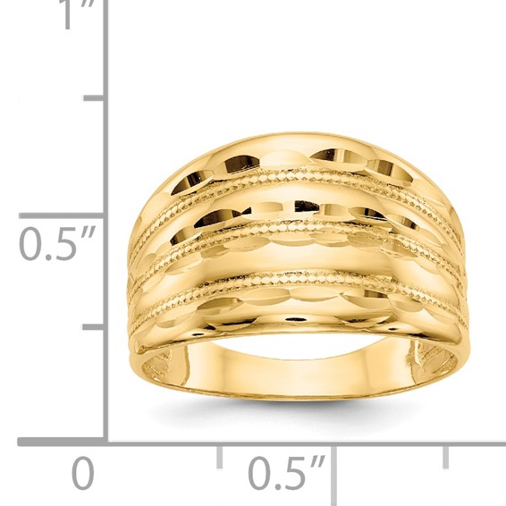 14K Polished Diamond-cut Four Ridge Fashion Dome Ring