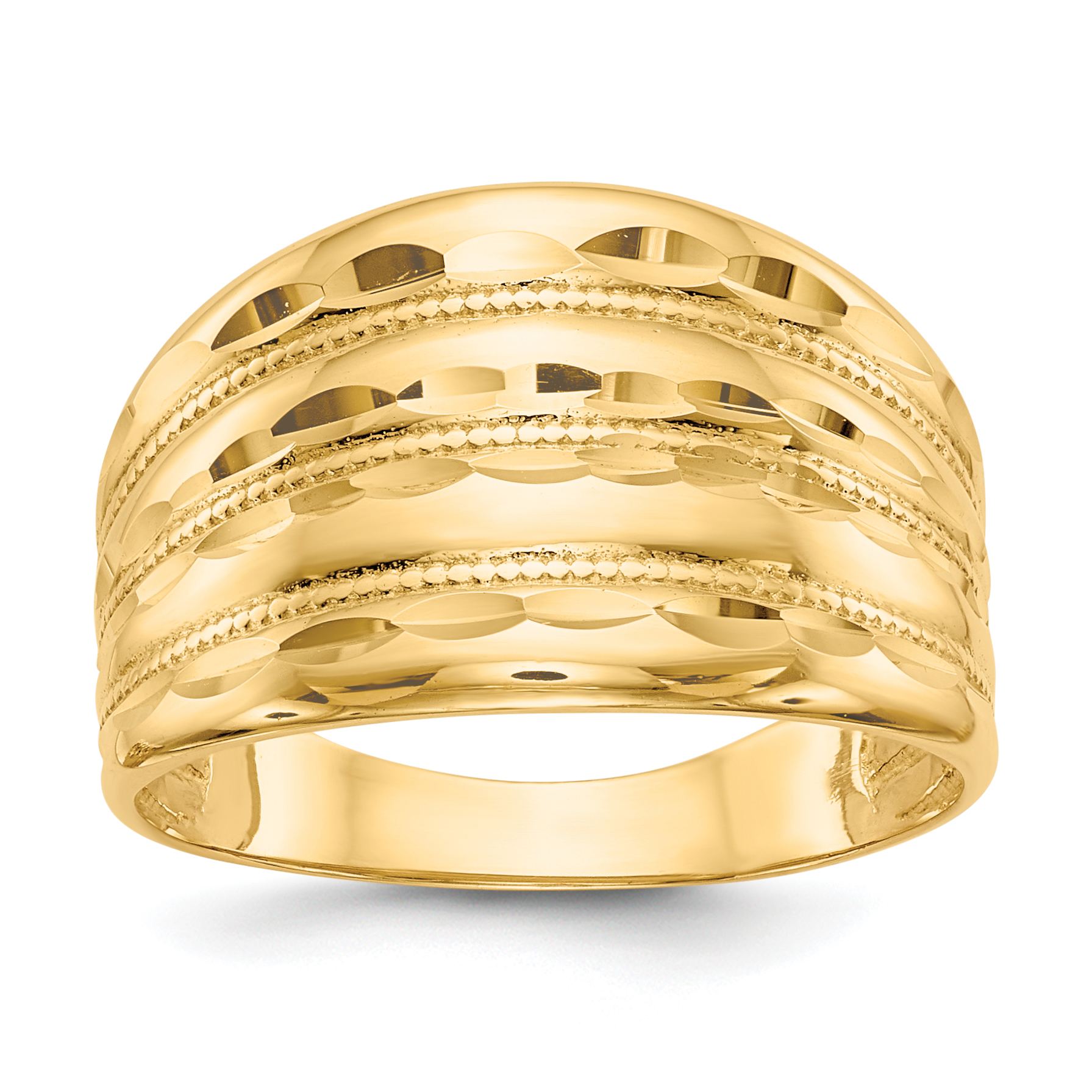 14K Gold Polished Diamond-cut Four Ridge Fashion Dome Ring (K5719)
