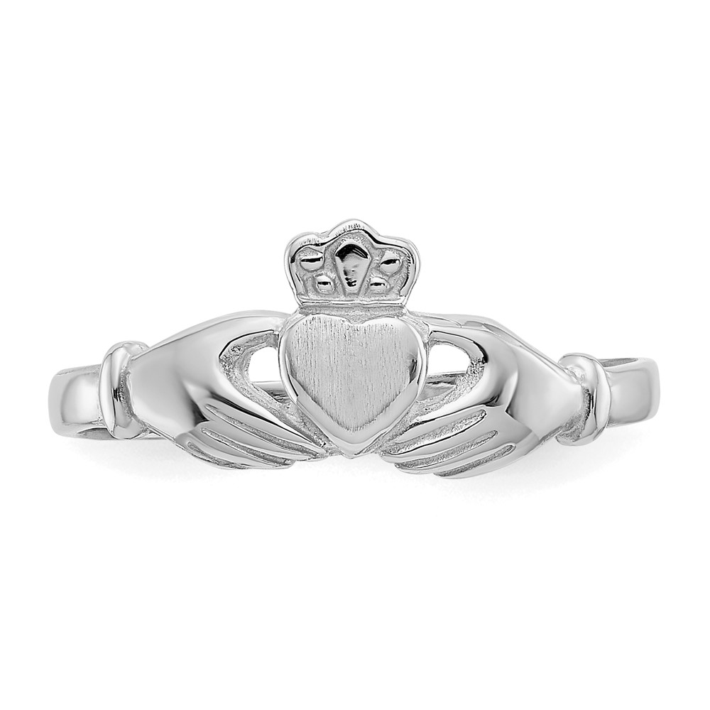 14k White Gold Polished and Satin Claddagh Ring (K572)