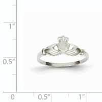 14K White Gold Polished and Satin Claddagh Ring view 3