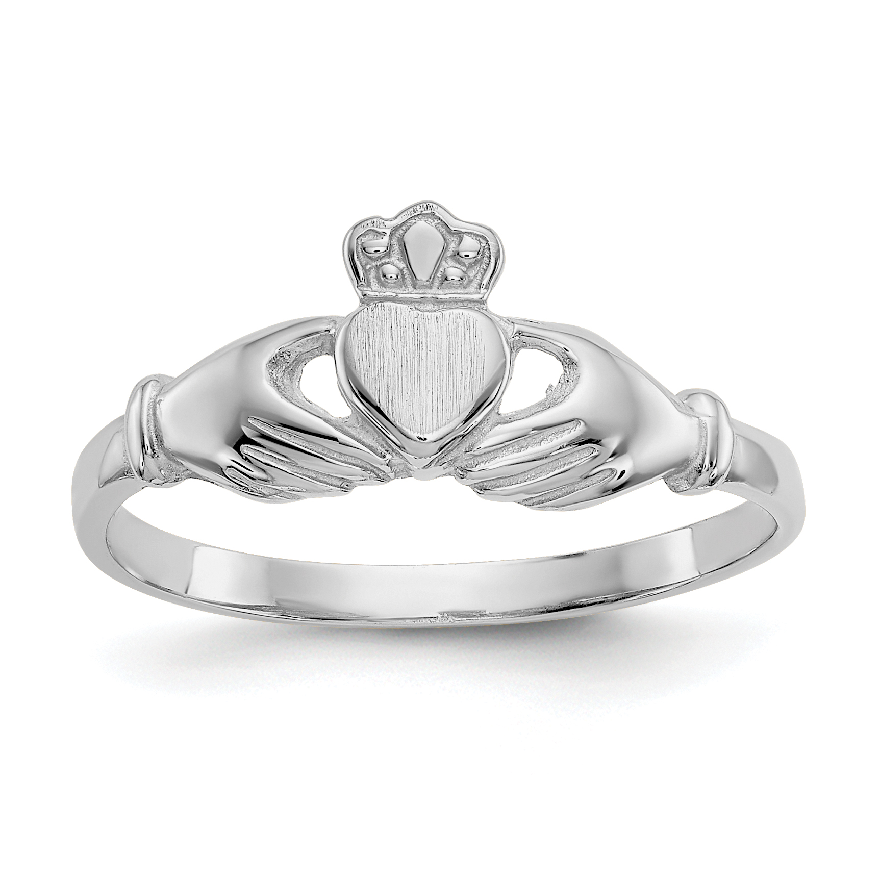 14k White Gold Polished and Satin Claddagh Ring (K572)