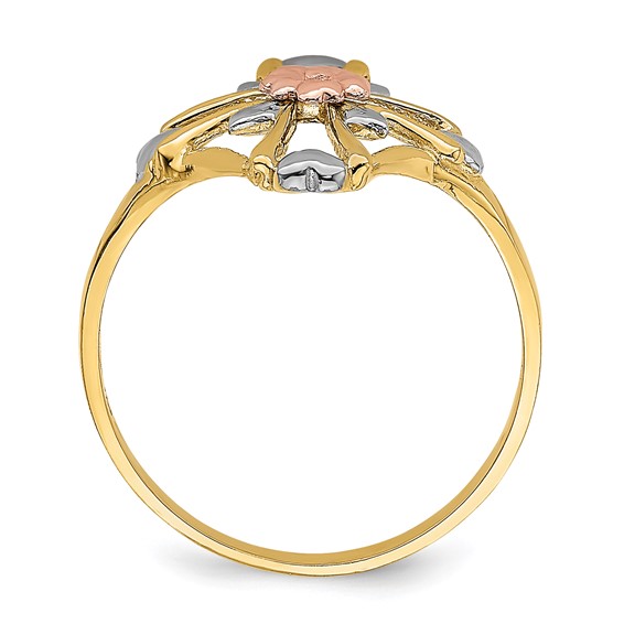 14K Two-tone with White Rhodium Polished Cross with Flower Ring
