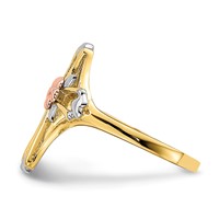 14K Two-tone Ring with White Rhodium Polished Cross with Flower view 3