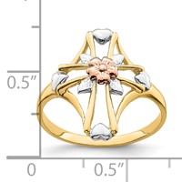 14K Two-tone Ring with White Rhodium Polished Cross with Flower view 4