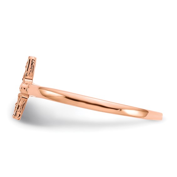14k Rose Gold Polished and Diamond-cut Cross Ring