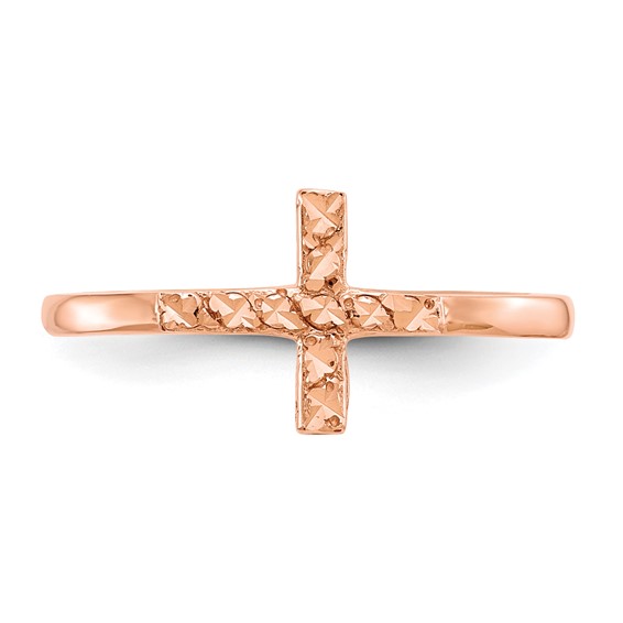 14k Rose Gold Polished and Diamond-cut Cross Ring