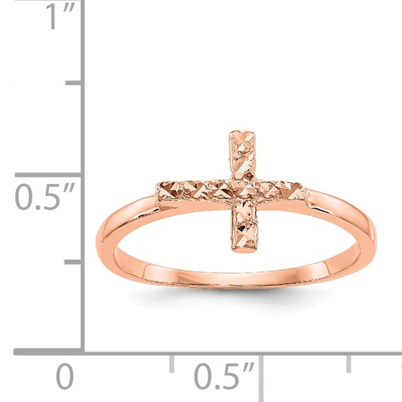 14k Rose Gold Polished and Diamond-cut Cross Ring