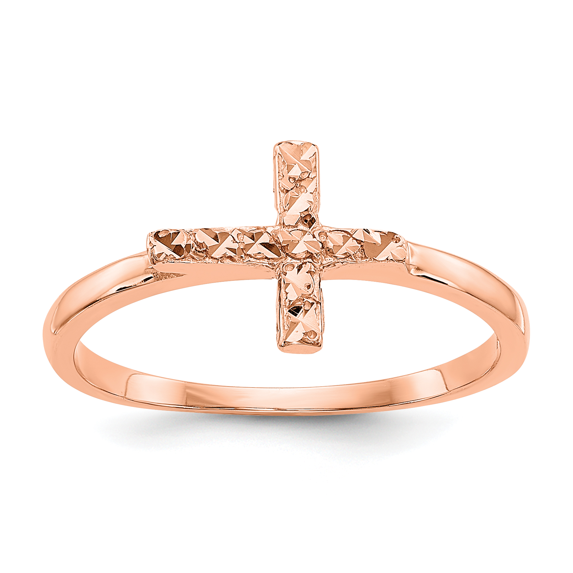 14k Rose Gold Polished & D/C Cross Ring (K5723)