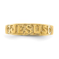 14K Yellow Gold Polished Jesus Ring with Hearts view 5