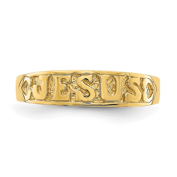 14K Polished JESUS with Hearts Ring