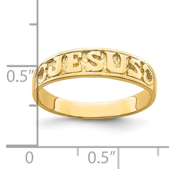 14K Polished JESUS with Hearts Ring