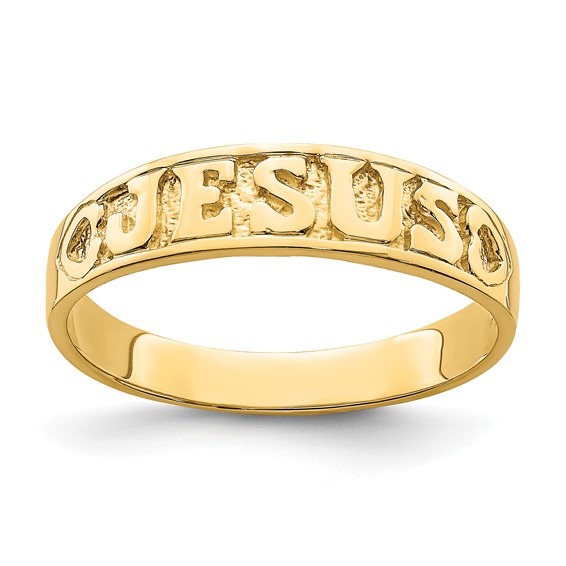 14K Polished JESUS with Hearts Ring