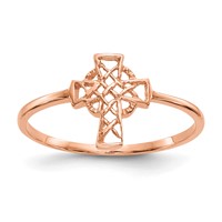 14K Rose Gold Polished Celtic Knot Cross Ring view 1