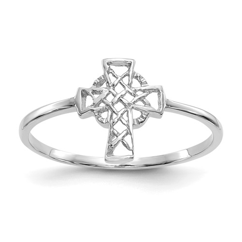 14K White Gold Polished Celtic Knot Cross Ring