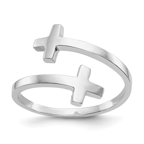 14K White Gold Polished Double Cross Bypass Ring