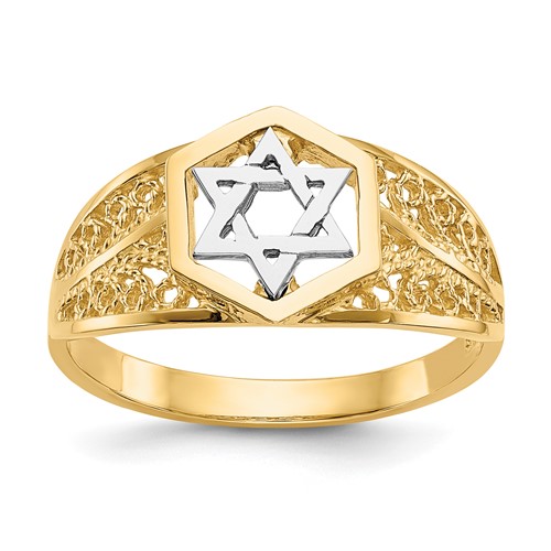 14K Two-Tone Polished Star of David Ring