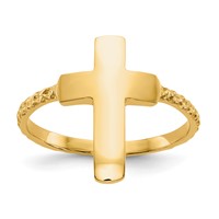 14K Yellow Gold Polished and Textured Cross Ring view 1