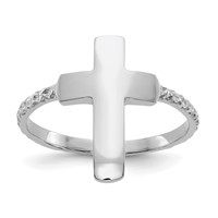 14K White Gold Polished and Textured Cross Ring view 1