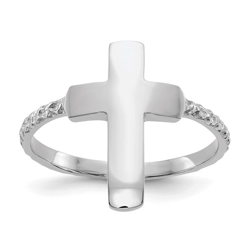 14K White Gold Polished and Textured Cross Ring