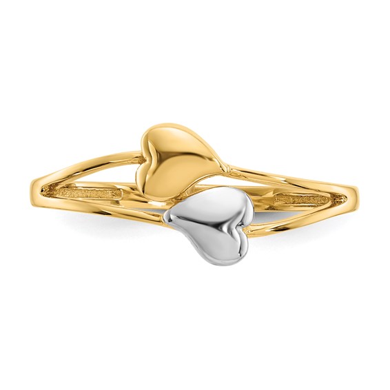 14k and White Rhodium Double Heart Ring