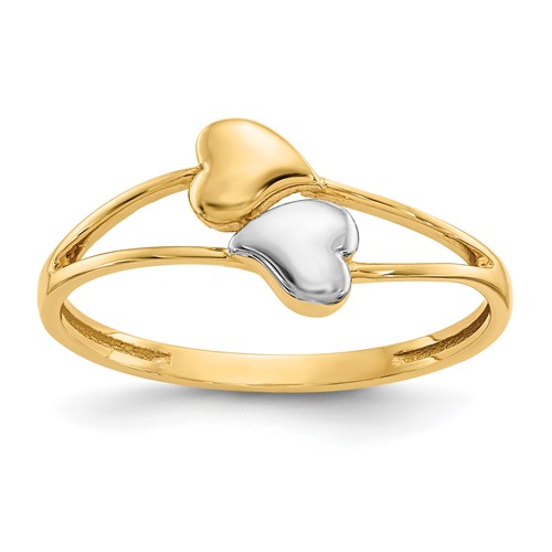 14K and White Rhodium Double Heart Ring