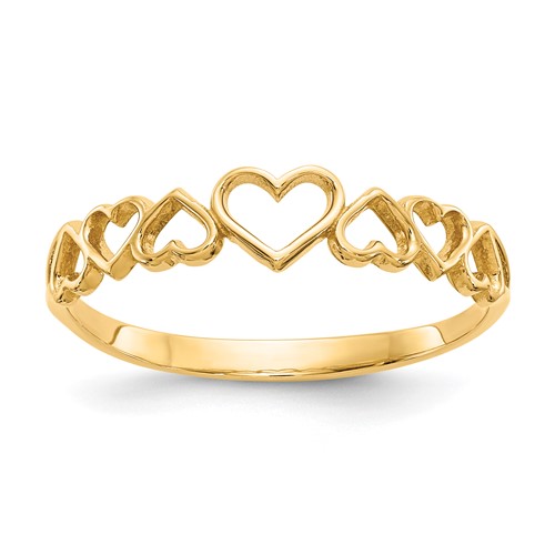 14K Yellow Gold Polished Hearts Ring