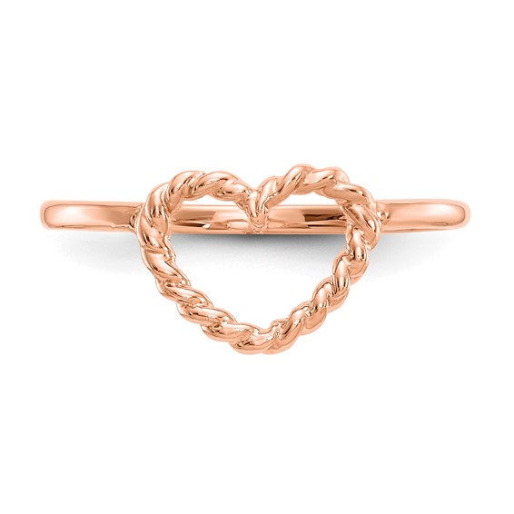 14k Rose Gold Polished and Textured Heart Ring