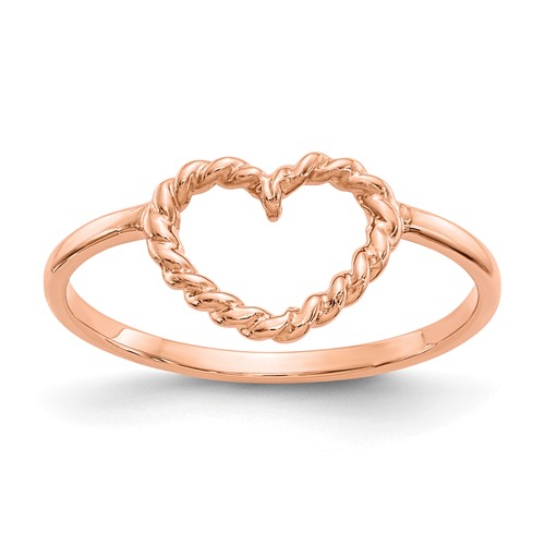 14K Rose Gold Polished and Textured Heart Ring