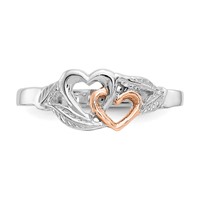 14K White and Rose Gold-Plated Polished 2 Hearts and Leaves Ring view 5