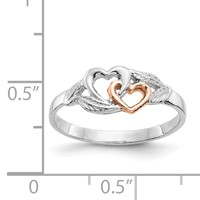 14K White and Rose Gold-Plated Polished 2 Hearts and Leaves Ring view 4