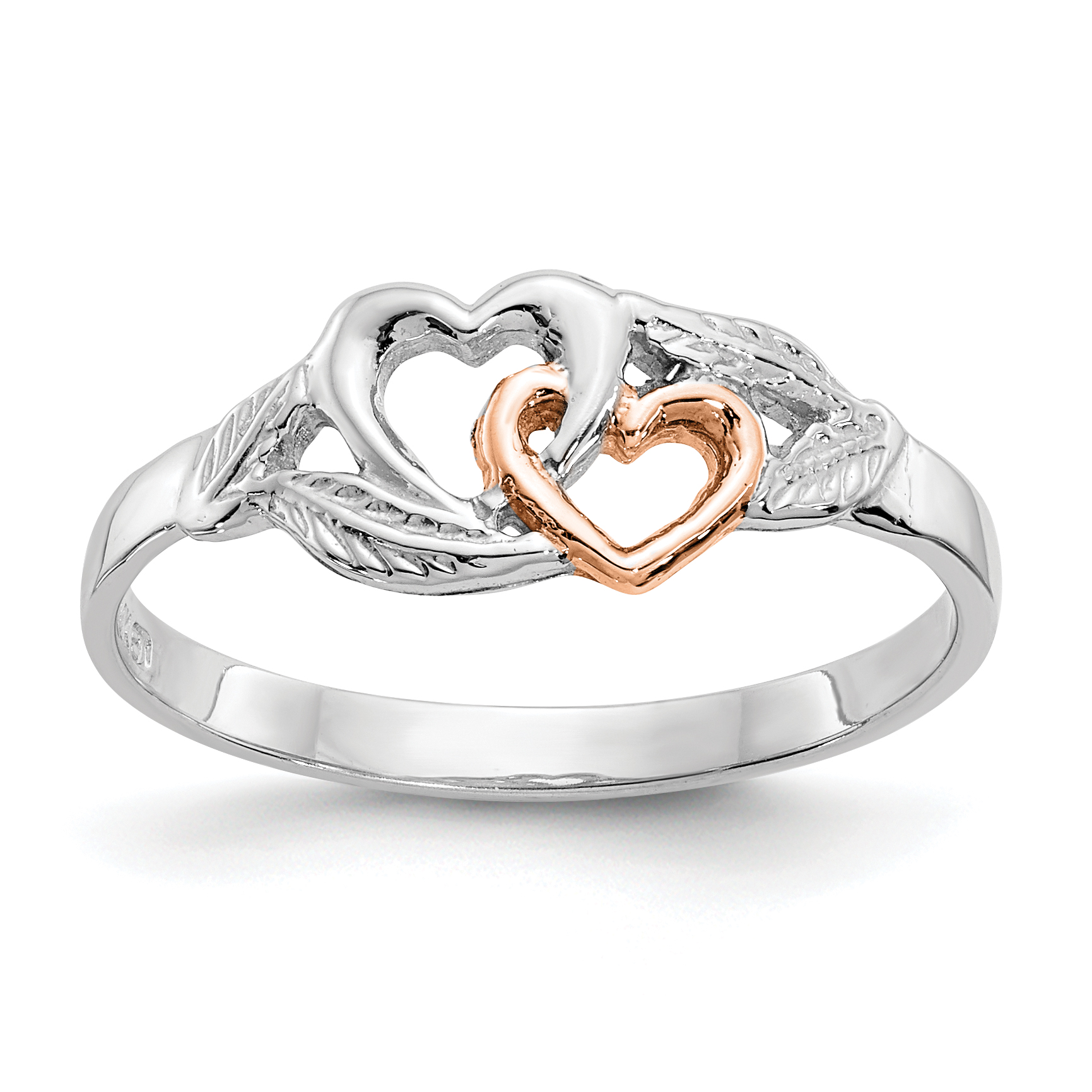 14K White and Rose Gold-Plated Polished Hearts and Leaves Ring (K5751)