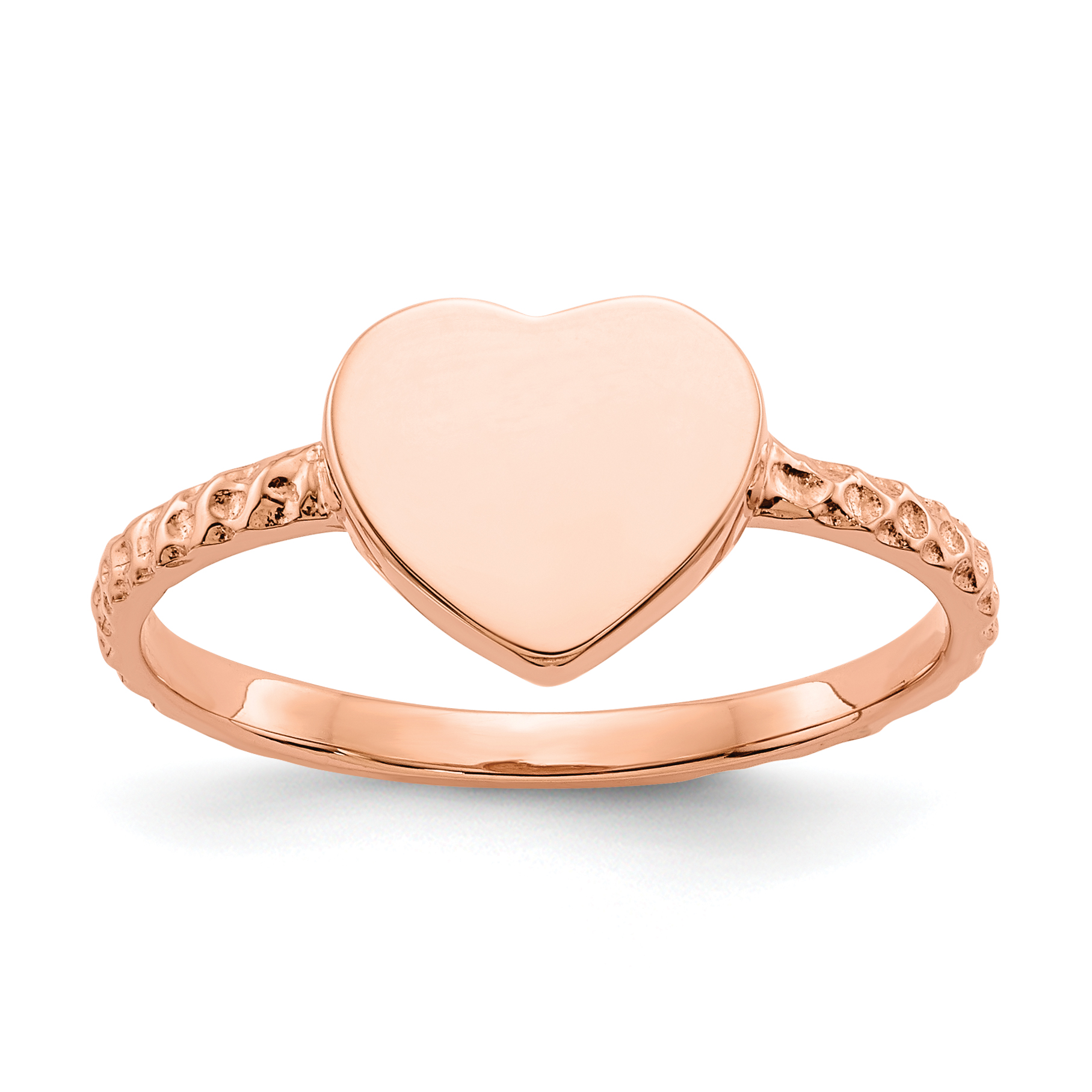 14k Rose Gold Polished Textured Heart Ring (K5754)