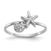 14K White Gold Polished Starfish and Sand Dollar Ring view 1