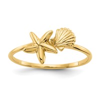 14K Polished Shell and Starfish Ring view 1