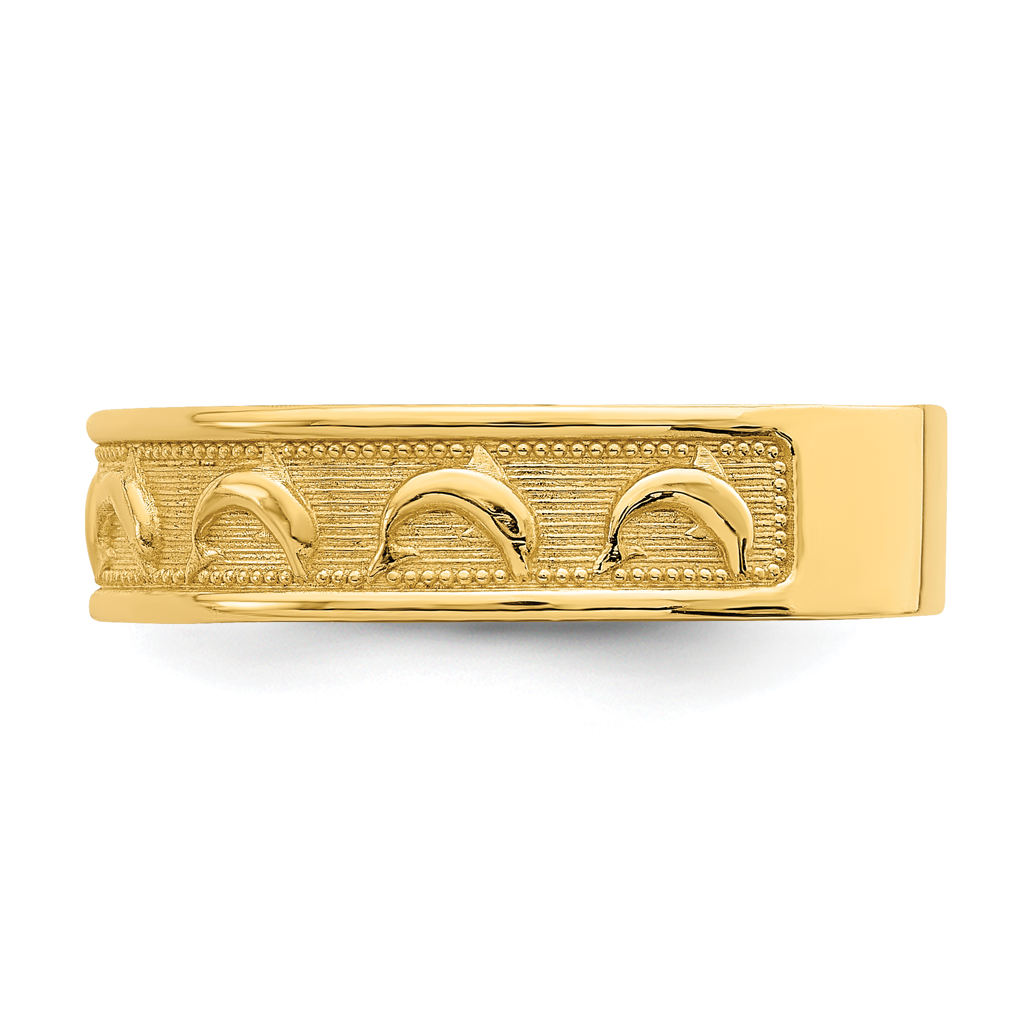 Anillo para pulgar grabado con delfín pulido y texturizado de oro de 14K K5766 - Imagen 3 de 6