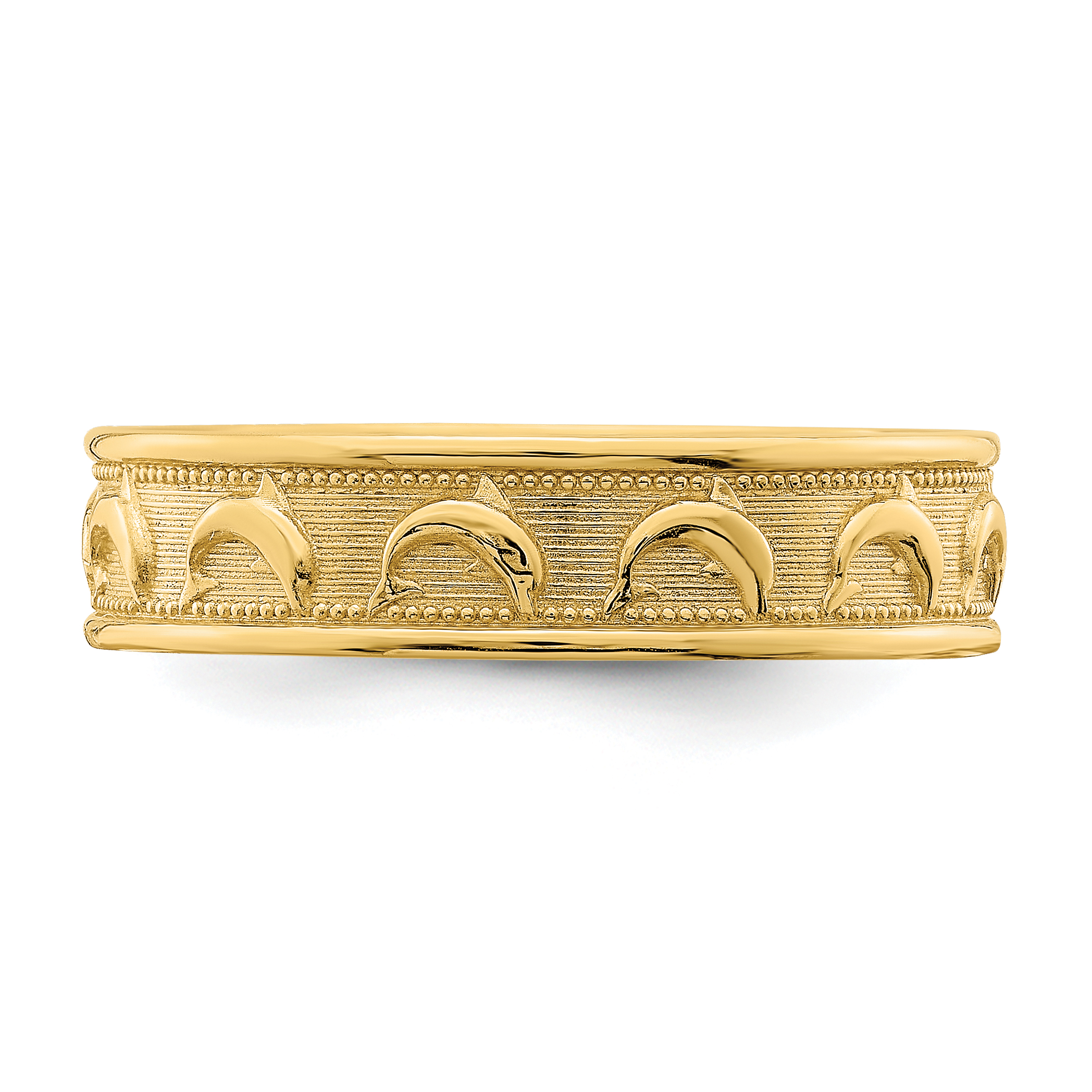 Anillo para pulgar grabado con delfín pulido y texturizado de oro de 14K K5766 - Imagen 5 de 6