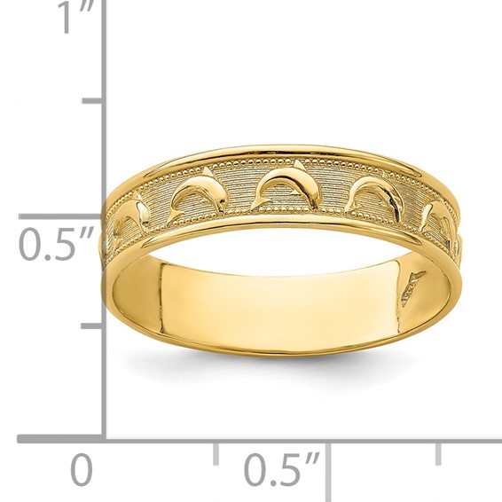 14K Polished and Textured Dolphin Engraved Size 8 Thumb Ring