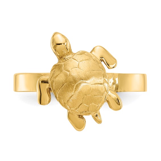 14K Polished and Textured Sea Turtle Ring