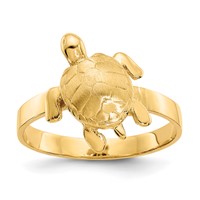14K Yellow Gold Polished and Textured Sea Turtle Ring view 1