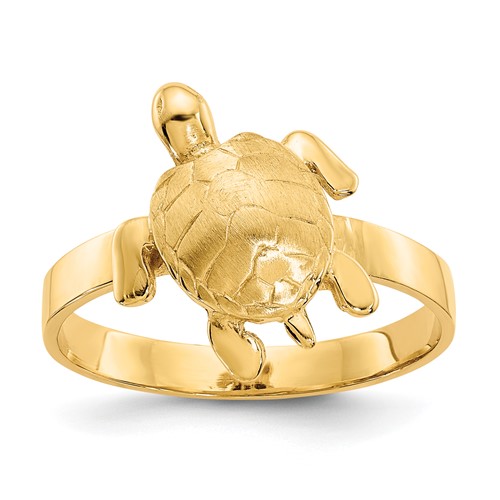 14K Yellow Gold Polished and Textured Sea Turtle Ring
