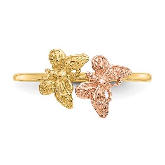 14k Two-Tone Polished Two Butterflies Ring