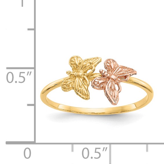14k Two-Tone Polished Two Butterflies Ring